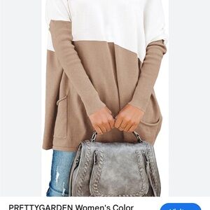 PRETTYGARDEN Women's Color Block Sweater - White and Tan